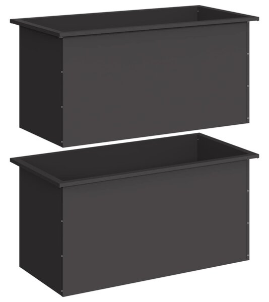 Led-es kerti virágláda 2 db Fekete 50 x 100 x 48 cm Acél