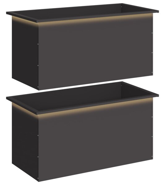 Led-es kerti virágláda 2 db Fekete 50 x 100 x 48 cm Acél
