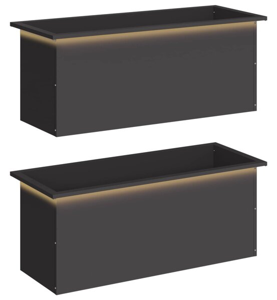 Led-es kerti virágláda 2 db Fekete 40 x 100 x 40 cm Acél