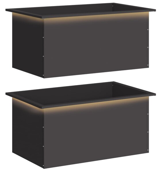 Led-es kerti virágláda 2 db Fekete 50 x 80 x 48 cm Acél