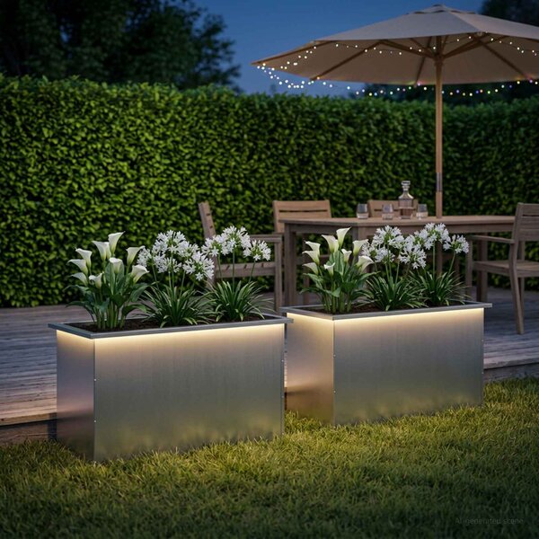Led-es kerti virágláda 2 db Ezüst 50 x 100 x 48 cm