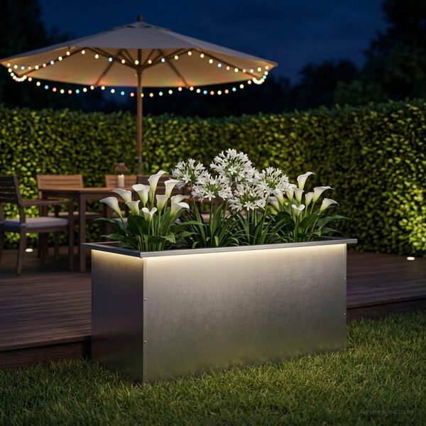 Led-es kerti virágláda Ezüst 50 x 100 x 48 cm Rozsdamentes Acél