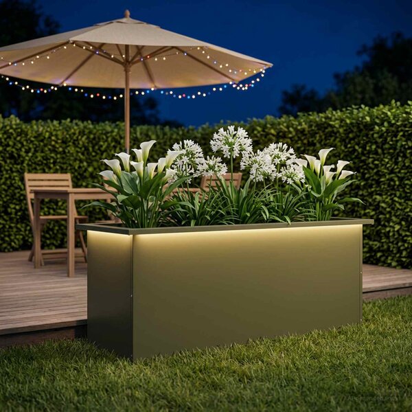 Led-es kerti virágláda Olajzöld 40 x 100 x 40 cm Acél