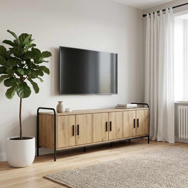 TV szekrény 146 x 33 x 50 cm Kézműves Tölgy Szerelt Fa