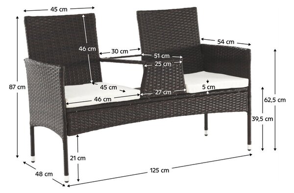 Kerti pad kisasztallal és párnákkal, barna/krém, LALIT