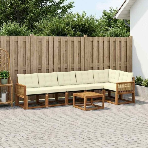 VidaXL Kültéri kanapé szett párnával 7 pcs Természetes és krémszínű