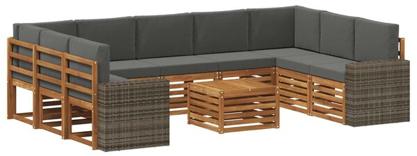 VidaXL Ülőgarnitúrák 10 pcs Természetes és antracit Tömör Akácfa