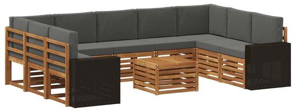 VidaXL Ülőgarnitúrák 10 pcs Természetes és antracit Tömör Akácfa