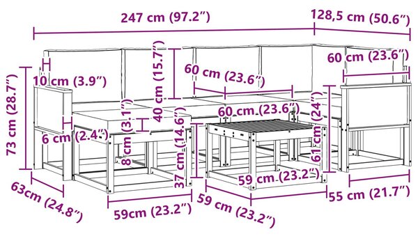 VidaXL Kültéri kanapé szett párnával 7 pcs Természetes és krémszínű
