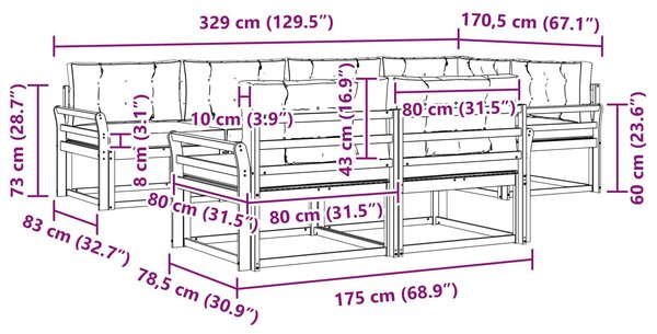 VidaXL Kültéri kanapé szett párnával 7 pcs Természetes és krémszínű