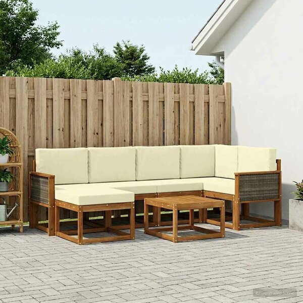 VidaXL Kültéri kanapé szett párnával 7 pcs Természetes és krémszínű