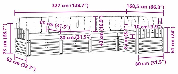 VidaXL Kültéri kanapé szett 6 db Fehér és Antracitszürke Poliészter