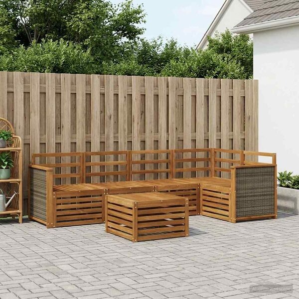 VidaXL Szegmentált kanapé szett 5 pcs Természetes Tömör Akácfa