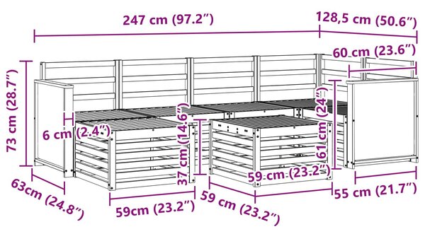 VidaXL Szegmentált kanapé szett 6 pcs Természetes Tömör Akácfa