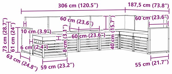 VidaXL Kültéri kanapé szett párnával 6 pcs Természetes és krémszínű