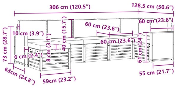 VidaXL Szegmentált kanapé szett párnával 6 pcs Természetes