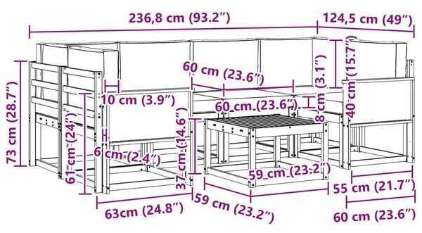 VidaXL Kültéri kanapé szett párnával 5 pcs Természetes