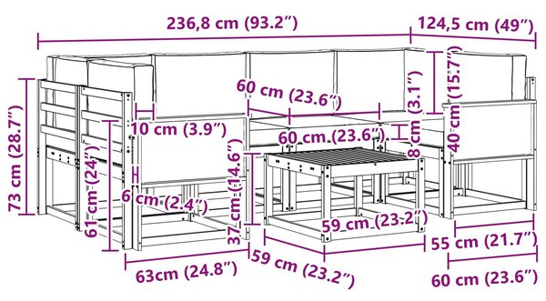 VidaXL Kültéri kanapé szett párnával 5 pcs Természetes és krémszínű