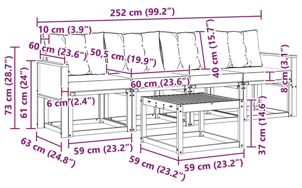 VidaXL Kültéri kanapé szett 5 pcs Természetes és Világosszürke
