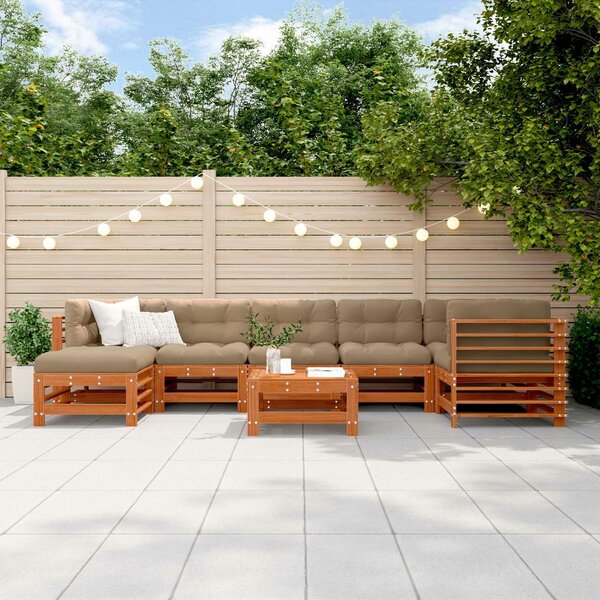 VidaXL Kerti lounge szett 8 pcs Viaszbarna Tömör Fenyőfa