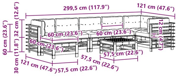 VidaXL Kerti lounge szett 8 pcs Viaszbarna Tömör Fenyőfa