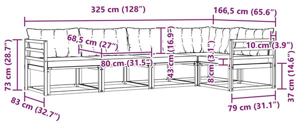 VidaXL Kültéri kanapé szett párnával 5 pcs Fehér és Fekete