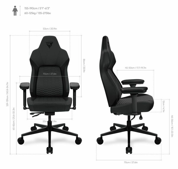 ThunderX3 CORE Smart Racer PC gamer szék Párnázott ülés Fekete