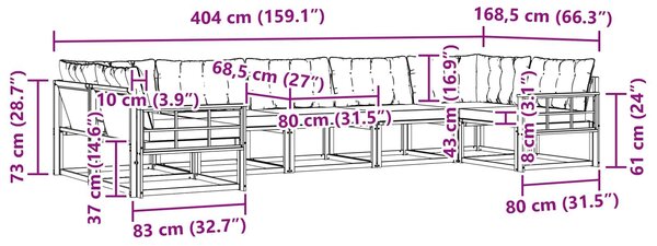 VidaXL Kültéri kanapé szett párnával 7 pcs Fehér és Fekete
