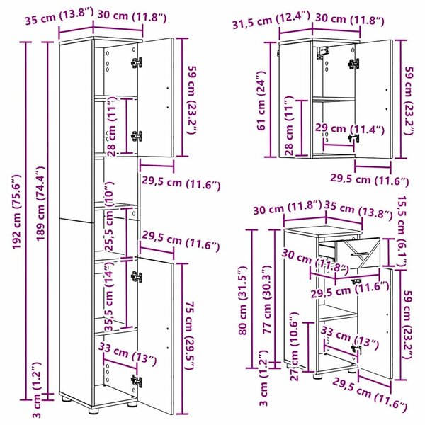 VidaXL Fürdőszoba bútor szett 5 pcs sonoma tölgy 61 x 35 x 64 cm