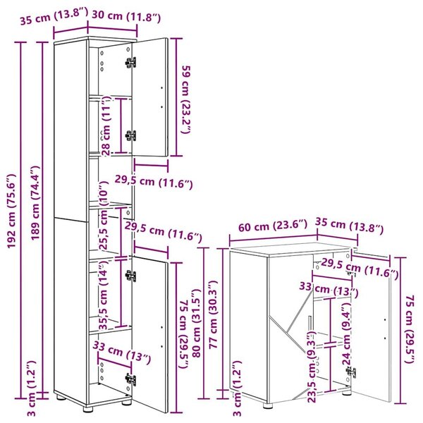 VidaXL Fürdőszoba bútor szett 4 db Fekete 61 x 35 x 64 cm