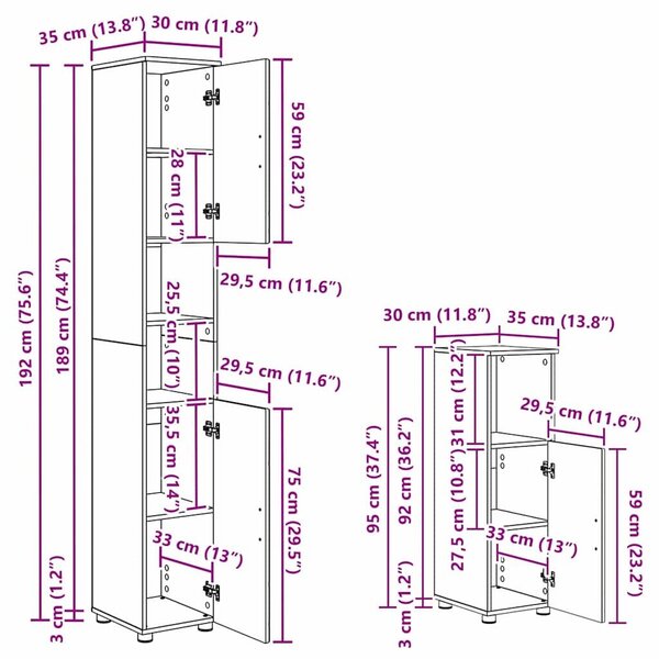 VidaXL Fürdőszoba bútor szett 4 pcs Fehér 30 x 35 x 192 cm Faanyag