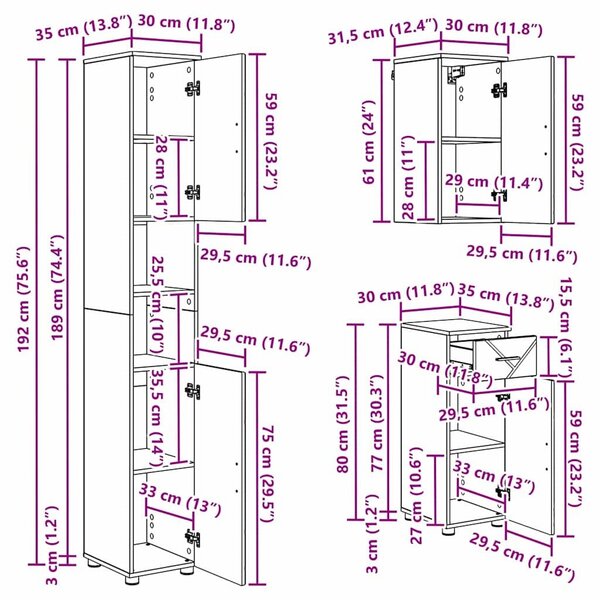 VidaXL Fürdőszoba bútor szett 5 db Fekete 35 x 30 x 192 cm