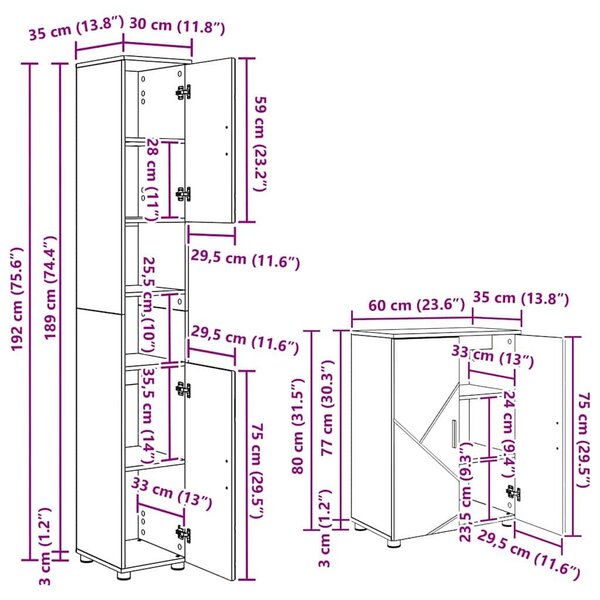 VidaXL Fürdőszoba bútor szett 4 db Fehér 35 x 30 x 192 cm