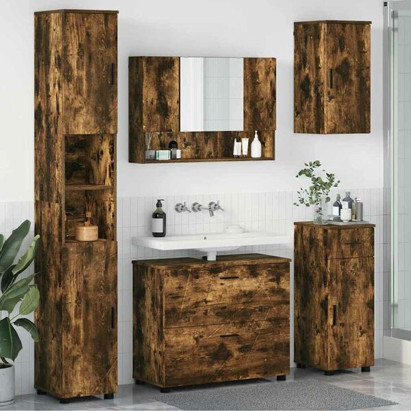 VidaXL Fürdőszoba bútor szett 5 db Füstölt tölgy 35 x 30 x 192 cm