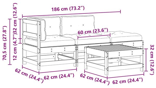 VidaXL Kerti lounge szett 4 pcs Viaszbarna Tömör Fenyőfa