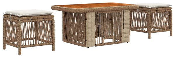 VidaXL Kert étkező szett párnával 3 pcs Beige és krém polirattan