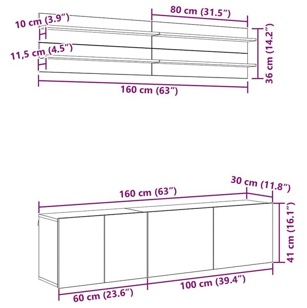 VidaXL TV egységek Falra szerelhető 6 pcs Régi fa Faanyag