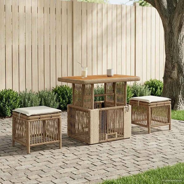 VidaXL Kert étkező szett párnával 3 pcs Beige és krém polirattan
