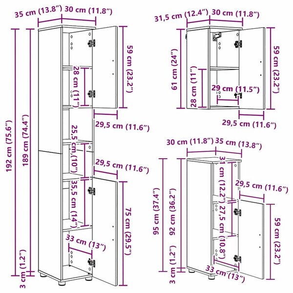 VidaXL Fürdőszoba bútor szett 5 pcs Régi fa 61 x 35 x 64 cm Faanyag