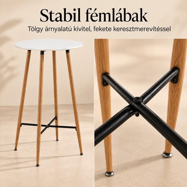 Bárasztal, kerek MDF asztallappal, Ø60 x 102 cm, fehér/tölgy