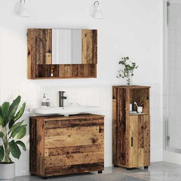 VidaXL Fürdőszoba bútor szett 3 pcs Régi fa 76.5 x 35 x 64 cm Faanyag