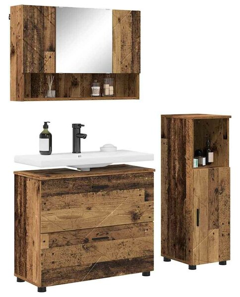 VidaXL Fürdőszoba bútor szett 3 pcs Régi fa 76.5 x 35 x 64 cm Faanyag