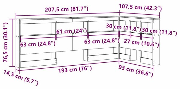 VidaXL Tároló fejtámla Beton Szürke Szerelt Fa