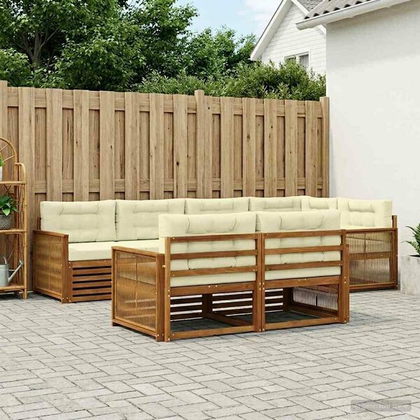 VidaXL Kültéri kanapé szett párnával 7 pcs Természetes és krémszínű