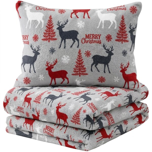 Szürke MERRY CHRISTMAS DEER mikroplüss ágyneműhuzat Ágyneműhuzat mérete: 2 db 70 x 90 cm | 200 x 220 cm
