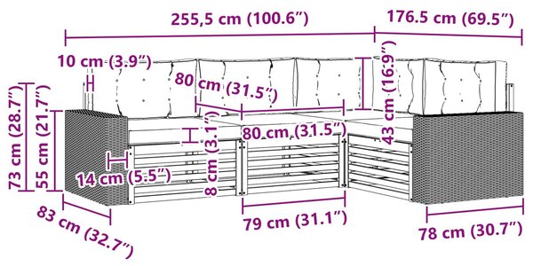 VidaXL Kültéri kanapé szett 4 pcs Természetes és antracit