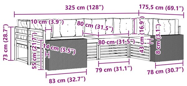 VidaXL Kültéri kanapé szett 6 pcs Természetes és Világosszürke