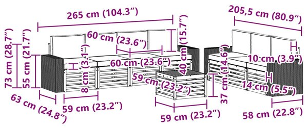 VidaXL Ülőgarnitúrák párnával 8 pcs Tömör Akácfa
