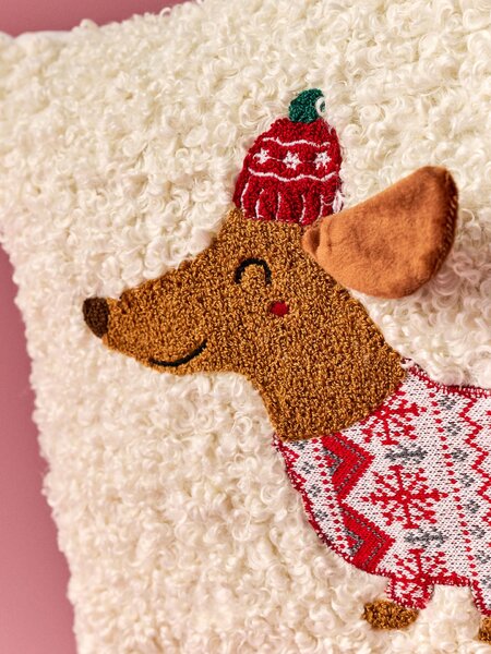 Sinsay - Karácsonyi teddy díszpárna tacskó mintával - krémszínű