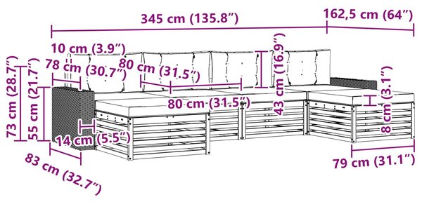 VidaXL Ülőgarnitúrák párnával 6 pcs Tömör Akácfa